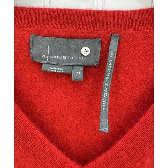 A by ANTHROPOLOGIE the CASHMERE Collection Red Sweater Women's XS XSmall V-Neck - Picture 3 of 4